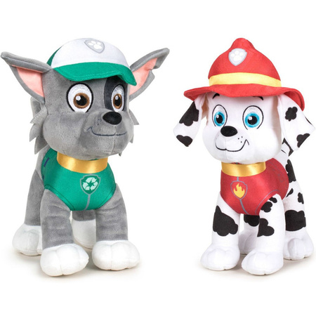 Paw Patrol soft toys set of 2x caracters Rocky and Marshall 27 cm