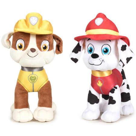 Paw Patrol soft toys set of 2x caracters Rubble and Marshall 27 cm