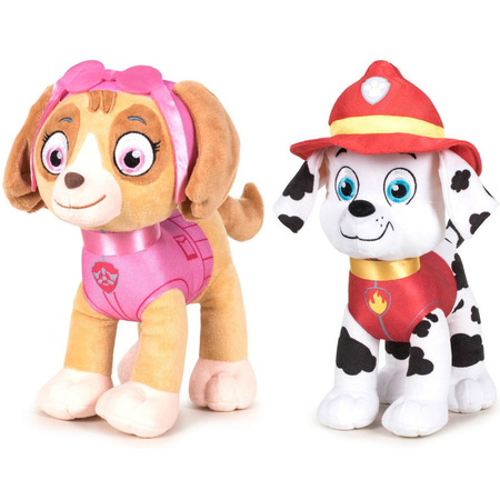 Paw Patrol soft toys set of 2x caracters Skye and Marshall 27 cm