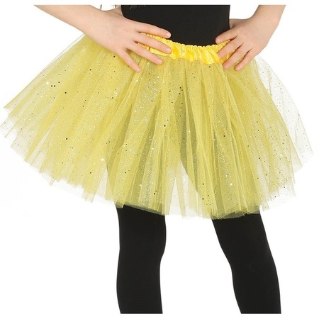 Petticoat/tutu verkleed rokje geel glitters 31 cm voor meisjes