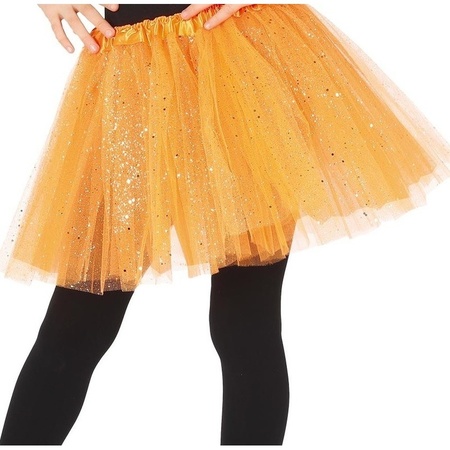 Petticoat/tutu verkleed rokje oranje glitters 31 cm voor meisjes