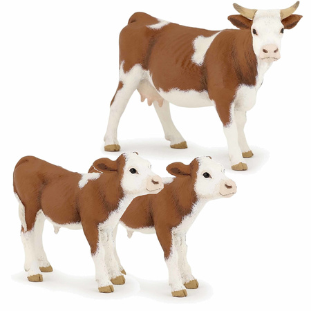 Plastic speelgoed figuren setje bonte koe en 2x kalfjes 13 en 6 cm