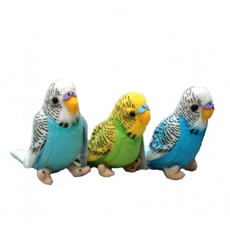 4x stuks pluche knuffel parkieten setje vogels blauw en groen 11 cm