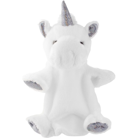 Plush white/silver unicorn hand puppet 25 cm cuddle toy
