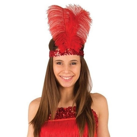 Red Charleston hatband with feathers for women