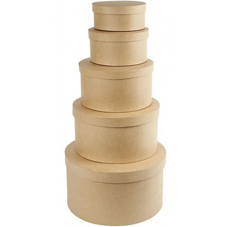 6x Round brown hobby or storage boxes set of carton in 2-sizes