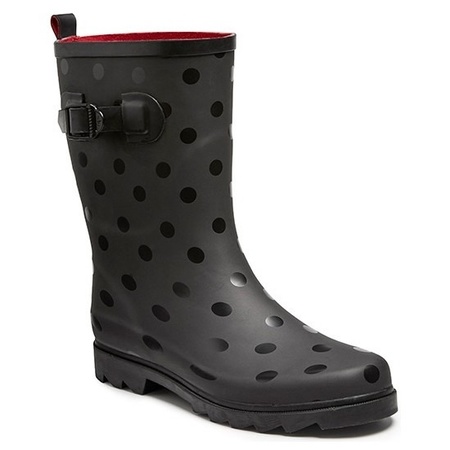 Rubber rain boot ladies black with dots