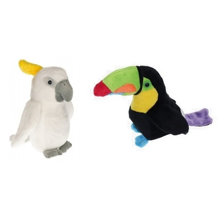 Set van 2 tropische vogel knuffels speelgoed