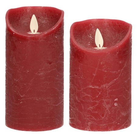 Set of 2x Dark red Led candles with moving flame
