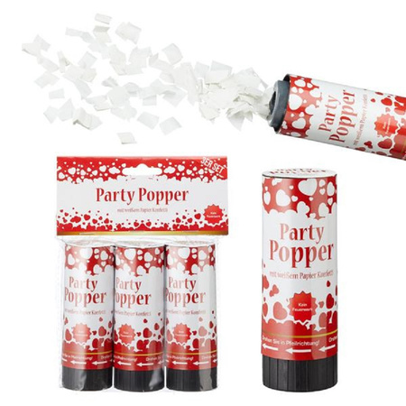 3x party poppers/confetti shooters valentine/marriage white 10 cm