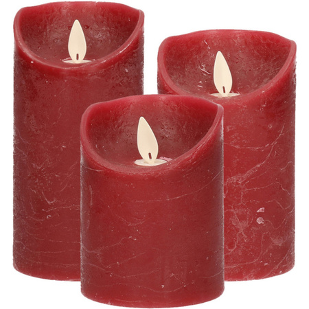 Set of 3x Dark red Led candles with moving flame