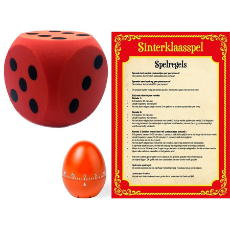 Saint Nicholas game with red dice and timer/alarm