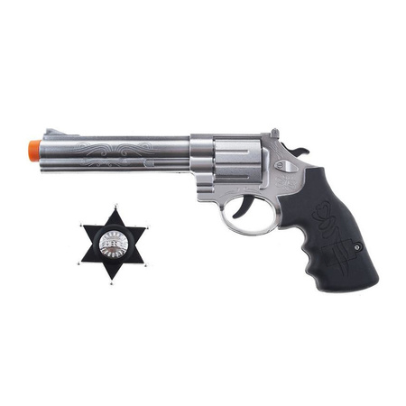 Carnaval toy revolver gun with sheriff star of plastic