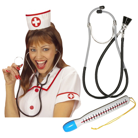 Verpleegster/zuster ziekenhuis verkleed accessoires 3-delig - stethoscoop/thermometer/kapje